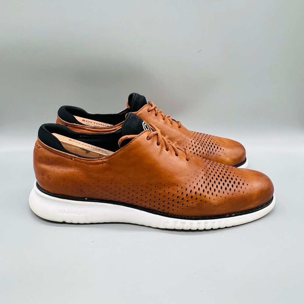 Cole Haan Shoes Men 10.5 Brown Leather Grand OS Perforated Oxford Dress Sneakers